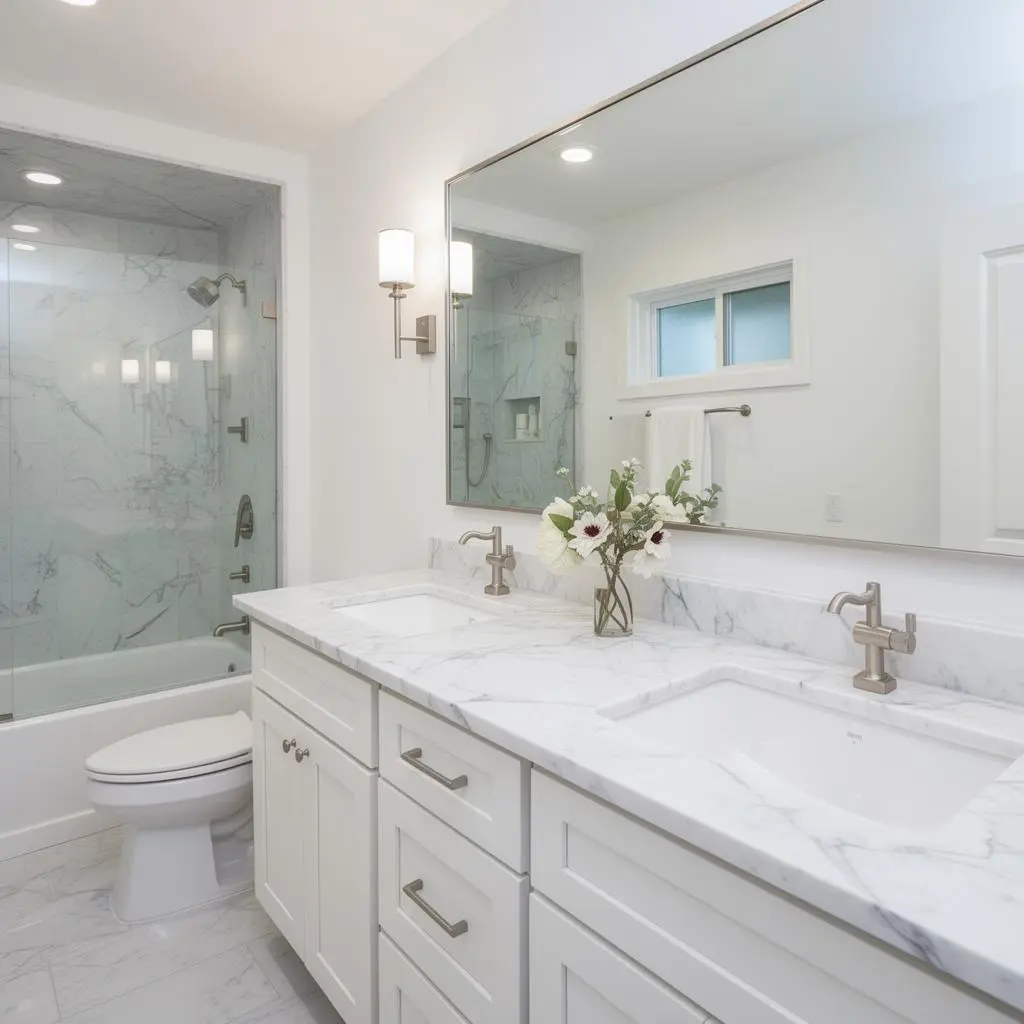 Bathroom vanity with marble countertop by Granite Girl